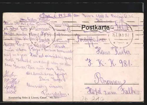 Künstler-AK Alfred Schönian: Röhrender Hirsch mit Rehen