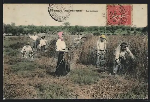 AK La Moisson, französische Bauern bei der Feldarbeit