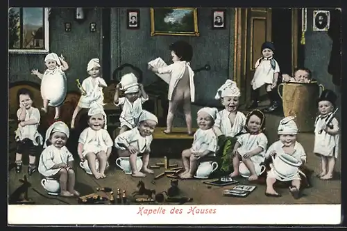 AK Kapelle des Hauses, Kinder in Nachthemden auf den Töpfen, Toilettenhumor