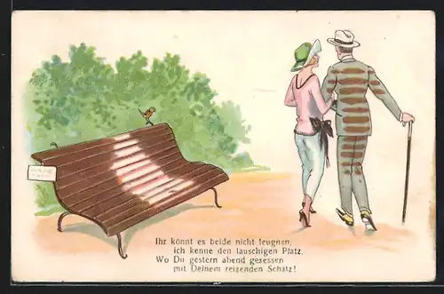 AK Paar verlässt seine Parkband, Mann hat nun Farbstreifen am Rücken