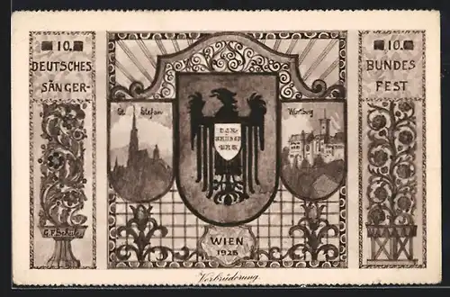 Künstler-AK Wien, 10. Deutsches Sängerbundesfest 1928, Wartburg, Wappen