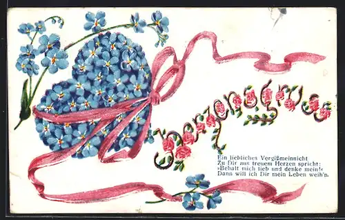 AK Schriftzug mit Blumenherz, Blumenbild