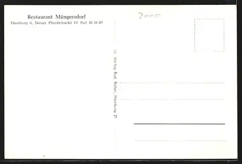 AK Hamburg-St. Pauli, Restaurant Müngersdorf am neuen Pferdemarkt 19