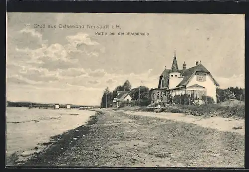 AK Neustadt, Cafe Strandhalle mit Seesteg