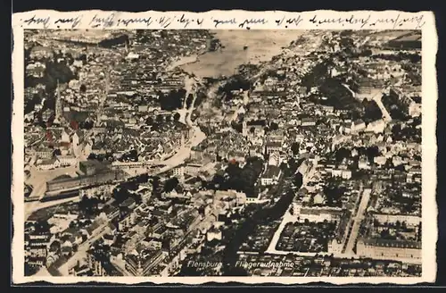 AK Flensburg, Ortsansicht vom Flugzeug aus