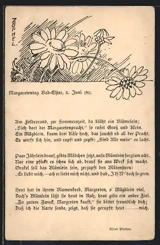 Künstler-AK Bad-Elster, Margaretentag 1911, Gedicht v. Alfred Pinther