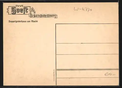 AK Soest, Doppelgiebelhaus am Markt