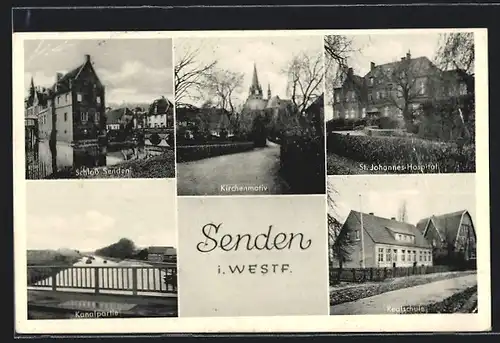 AK Senden i. Westf., Schloss, St. Johannes-Hospital, Realschule, Kanalpartie