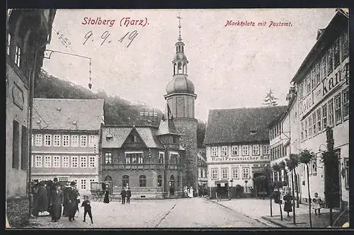 AK Stolberg /Harz, Marktplatz mit Postamt