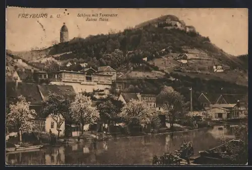 AK Freyburg a. U., Schloss mit Turnvater Jahns Haus