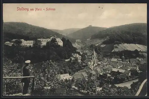 AK Stolberg am Harz, Schloss aus der Vogelschau