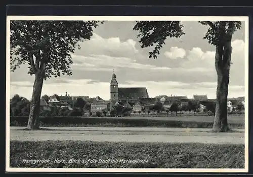 AK Harzgerode i. Harz, Blick auf die Stadt mit Marienkirche