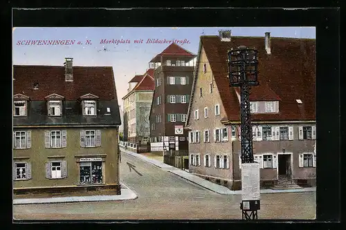 AK Schwenningen a. N., Marktplatz mit Bildackerstrasse