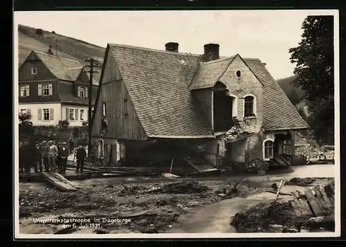 AK Johanngeorgenstadt, Zerstörungen an Häusern durch das Hochwasser vom 6.7.1931