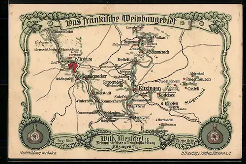 AK Kitzingen, Karte Weinbaugebiet