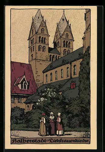 Steindruck-AK Halberstadt, Partie der Liebfrauenkirche
