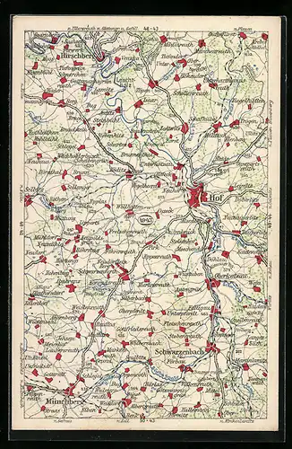 AK Hof, Landkarte von Hirschberg bis Münchberg