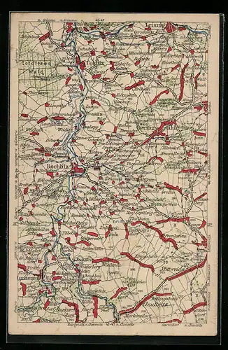 AK Leisnig, Landkarte von Leisnig bis Burkersdorf