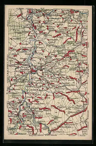 AK Leisnig, Landkarte von Leisnig bis Burkersdorf