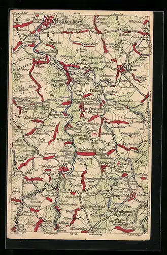 AK Frankenberg, Landkarte von Frankenberg bis Gross-Olbersdorf