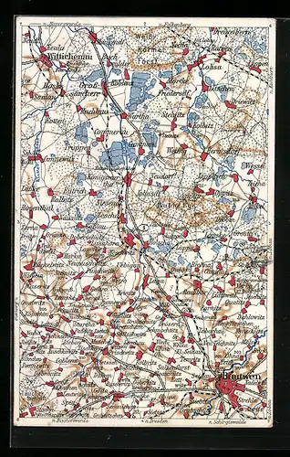AK Bautzen, Landkarte von Bautzen bis Wittichenau