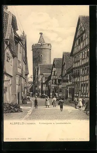 AK Alsfeld i. Hessen, Fuldaergasse und Leonhardsturm