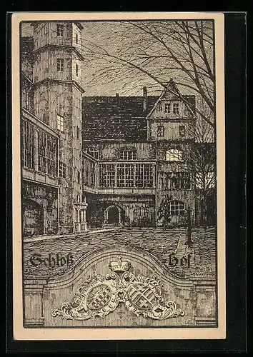 Künstler-AK Köthen, Schlosshof