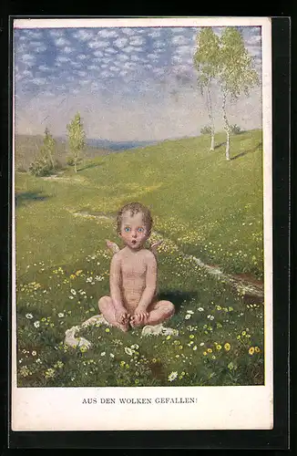 AK Kleiner Engel aus den Wolken gefallen