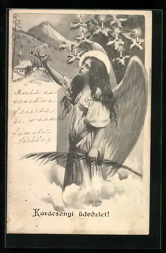 AK Engel mit Palmzweig