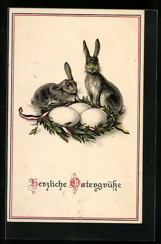 AK Osterhasen mit Ostereiern
