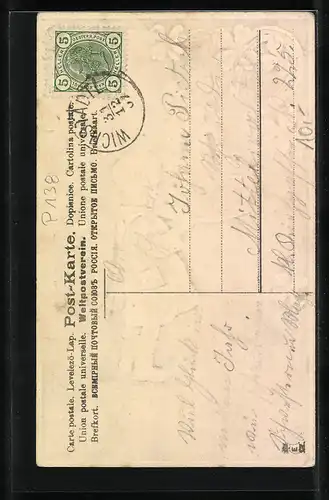 AK Junge mit Sektflasche und Kleeblättern