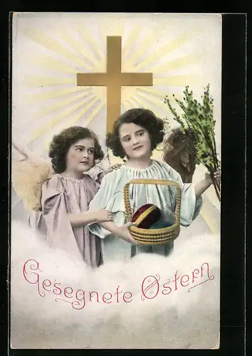 AK Osterengel mit Osterkörbchen