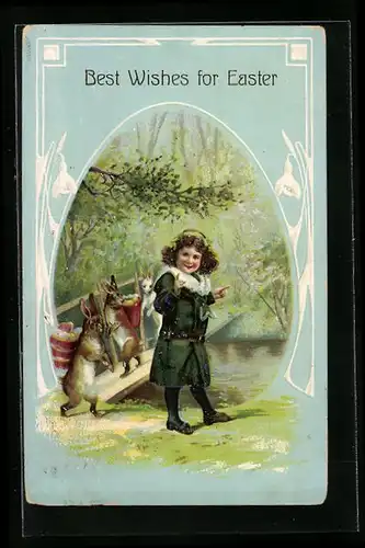 AK Mädchen mit Osterhasen