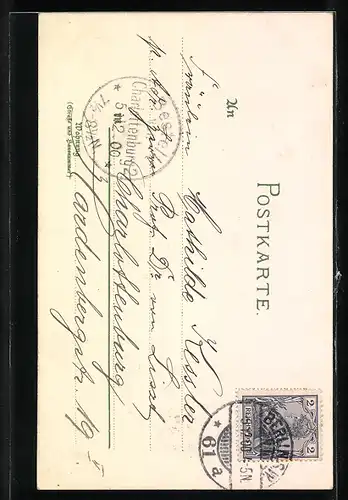 Lithographie Engel mit Blumengirlanden