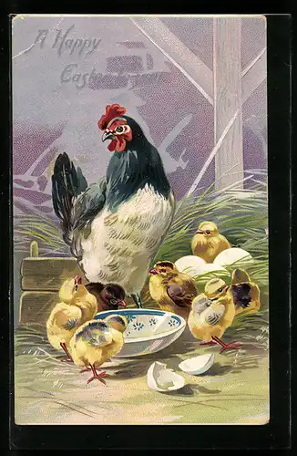 AK Huhn mit Osterküken