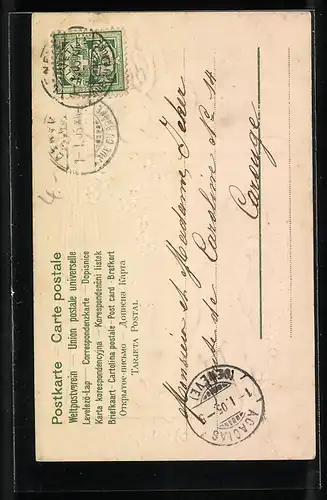 AK Neujahrsengel mit Vergissmeinnicht, Bonne année