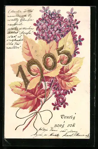 AK Jahreszahl 1905 mit Blüten und Blättern