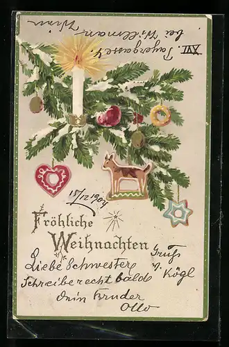 AK Tannenzweig mit Lebkuchen