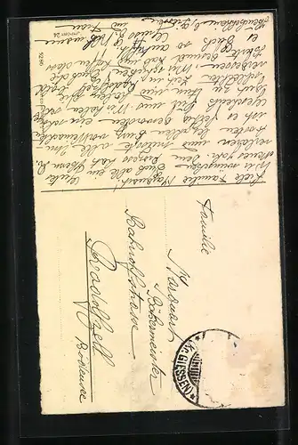 AK Schornsteinfeger auf dem verschneiten Dach