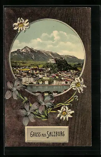 AK Salzburg, Totalansicht mit Hohensalzburg