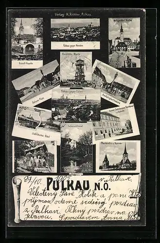 AK Pulkau, Jubiläums-Bad, Leitenschlössel, Heinrichs-Warte
