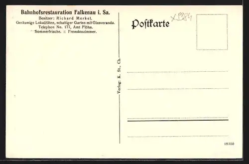 AK Falkenau, Ortsansicht mit Bahnhofs-Restauration