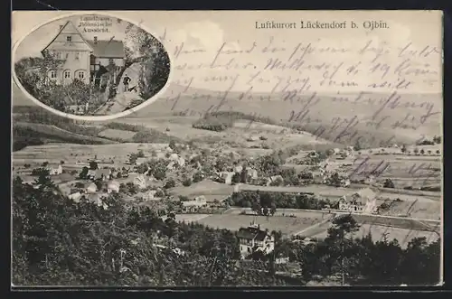 AK Lückendorf b. Ojbin, Ortsansicht, Landhaus Böhmische Aussicht
