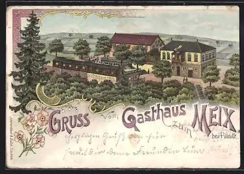 Lithographie Dresden-Pillnitz, Gasthaus zum Meix