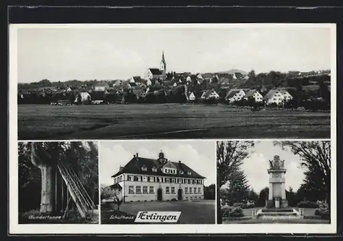 AK Ertingen, Wundertanne, Schulhaus, Kriegerdenkmal