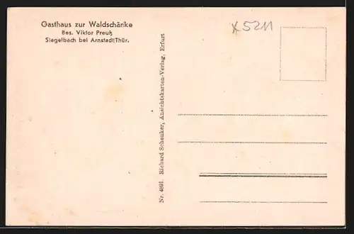 AK Siegelbach bei Arnstadt, Gasthaus zur Waldschänke