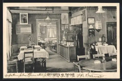 AK Frohburg, Berg`s Gasthaus am Bahnhof, Innenansicht