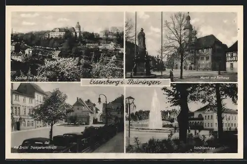 AK Eisenberg i. Thüringen, Markt mit Rathaus, Schloss, Strasse am Brühl