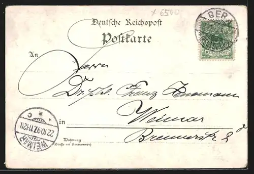Lithographie Gera, Schloss Oberstein, Ferber-Thurm, Liebe-Denkmal