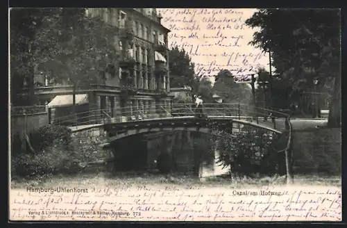 AK Hamburg-Uhlenhorst, Canal am Hofweg mit Brücke